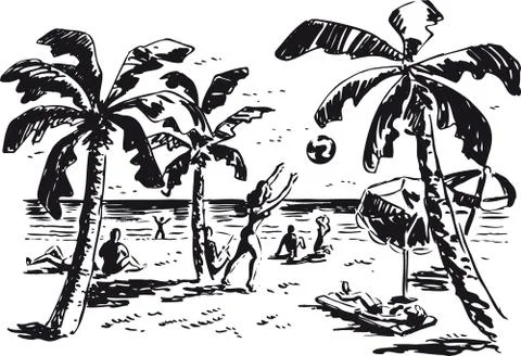 Beach scene, Retro Vector Illustration Stock Illustration