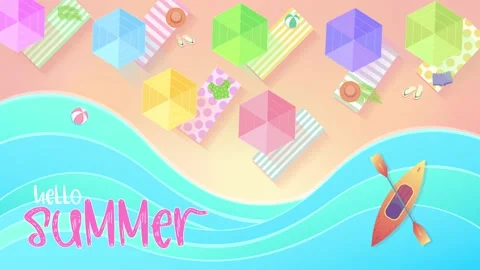 Beach scene in summer, top view. Animated video Stock Footage 200027326