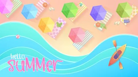 Beach scene in summer, top view. Vector illustration Stock Illustration