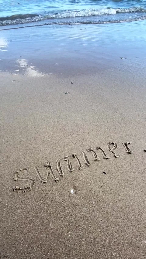 Beach scene with summer word and gentle sea waves Stock Footage 329319786