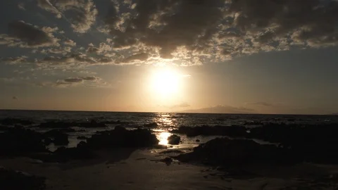 Beach Scene Sun Low On Ocean Horizon Stock-Footage 106206898