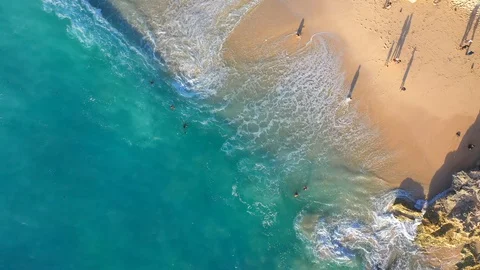 Beach scene - turquoise transparent ocean and white sand beach. Stock Footage 129502807