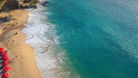Beach scene - turquoise transparent ocean and white sand beach. Stock Footage 129502882