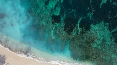 Beach scene - turquoise transparent ocean and white sand beach. Stock Footage 129504291