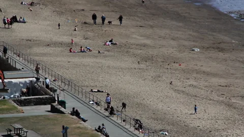 Beach scene in Wales Stock Footage 135190097