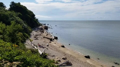 Beach Scenery High Angle Left Point Of View 67 Steps Greenport Long Island NY Video stock 115191244