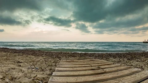 Beach, Sea and Clouds Timelapse video at 4K Stock Footage 90790603