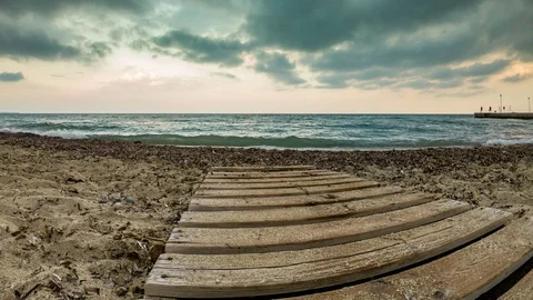 Beach, Sea and Clouds Timelapse video at 4K Stock Footage 90790672