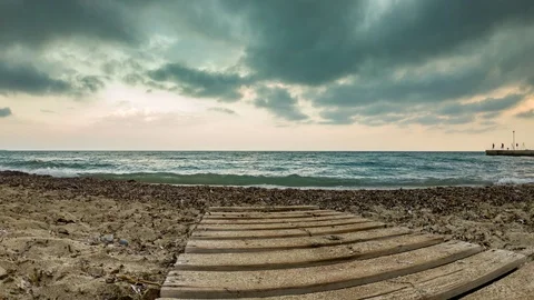 Beach, Sea and Clouds Timelapse video at 4K Stock Footage 90790689
