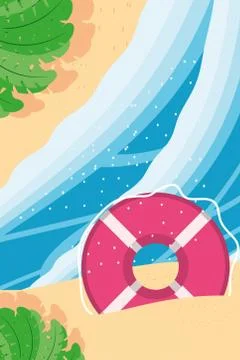 Beach with sea float and leaves top view detailed style icon vector design Stock Illustration