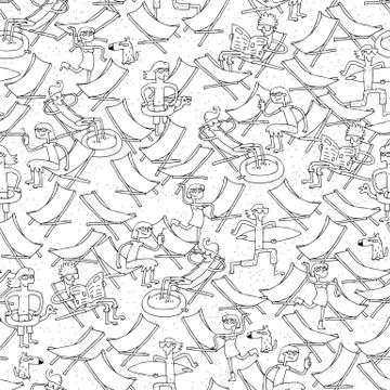 Beach seamless pattern in black and white Stock Illustration