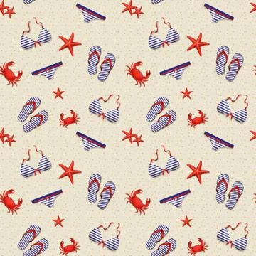 Beach seamless pattern. Vector background. Illustrazione stock