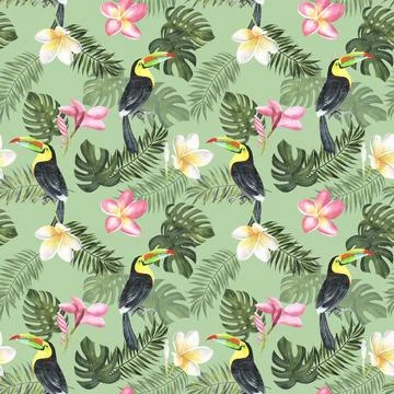 Beach seamless pattern wallpaper of tropical dark green leaves of palm trees and Stock Illustration