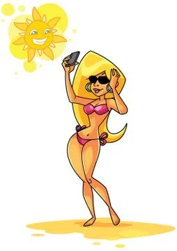 Beach Selfie Illustration 库存插图