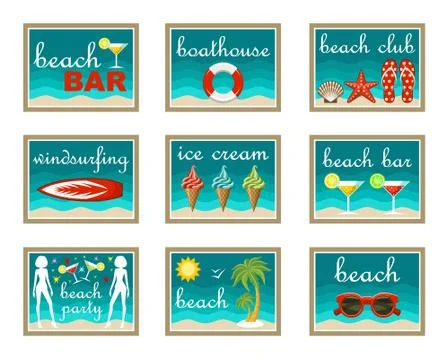 Beach set icons. Stock Illustration