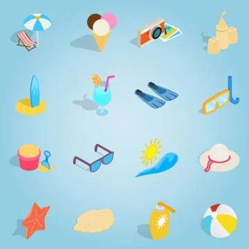 Beach set icons, isometric 3d style Illustrazione stock