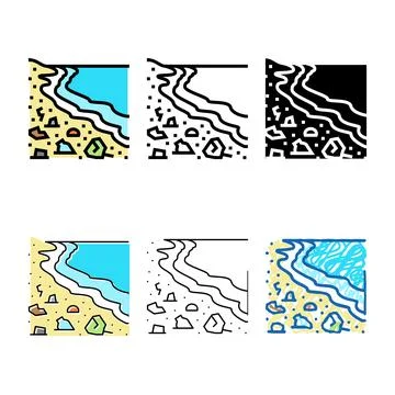 Beach set plastic waste color icon vector Stockillustratie