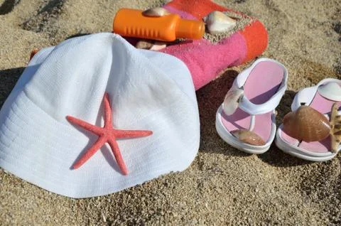 Beach Set on Sandy Beach Stock Photos