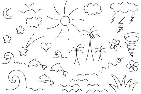 Beach set. Sketch. Vector illustration. Marine collection. Doodle style. Stock Illustration