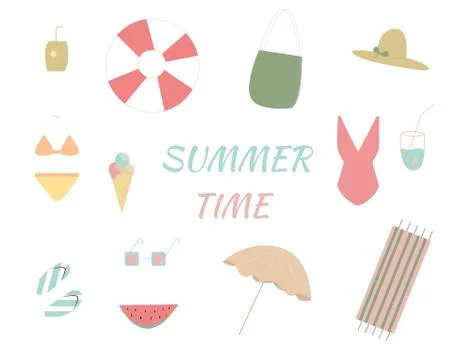 Beach set. Summer collection in flat style Stock Illustration