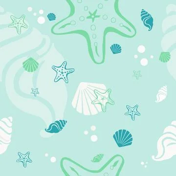 Beach shells and stars seamless pattern. Summer holidays background. Illustrazione stock
