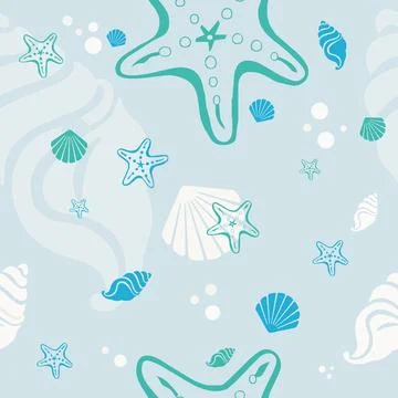 Beach shells and stars seamless pattern. Summer holidays background. Stock Illustration