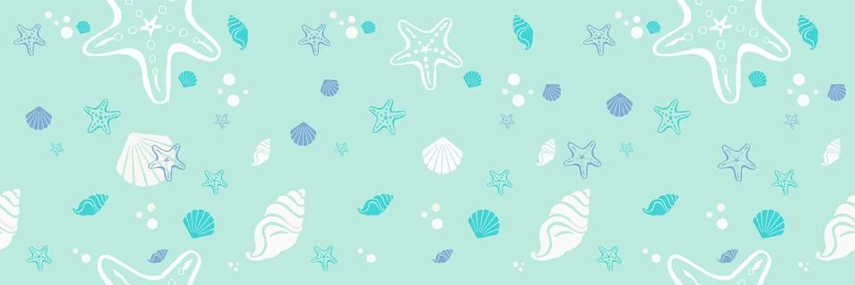 Beach shells and stars web banner. Summer holidays background. Stock Illustration
