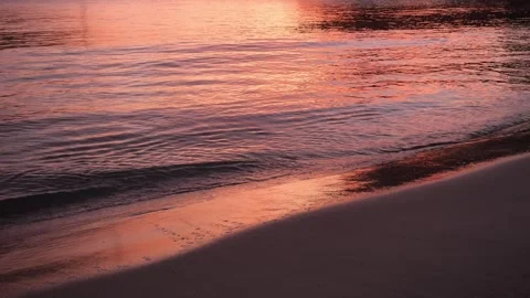 Beach shore red wave at sunrise light Stock Footage 258730198