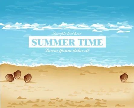 Beach shore summer card Vector. Waves, blue sea and Sand backgrounds Stock Illustration