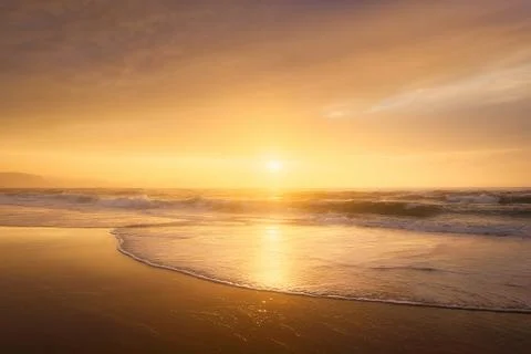 Beach shore at sunset Stock Photos