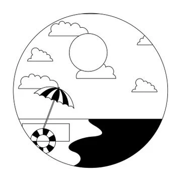 Beach shore umbrella float sunny day summer Stock Illustration