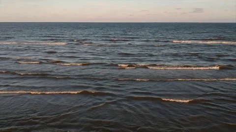 Beach Shore Waves Sunset Flyover 1, 4k Video stock 112734056