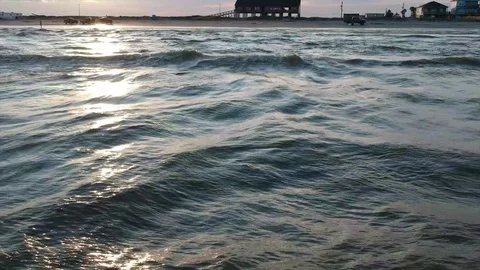 Beach Shore Waves Sunset Flyover, 4k Video stock 112734342