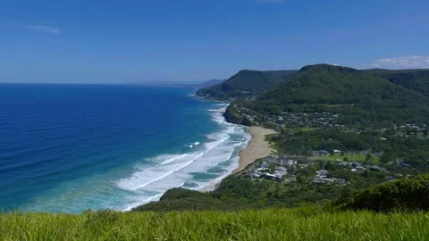 Beach Shot form Above with Short Grass In front Stock Footage 164130433