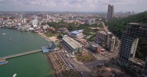 Beach-Side Developments At Pattaya City, Thailand, Descending Aerial Shot With Video stock 79737321