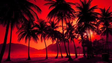 Beach side in the evening with coconut trees Stock Illustration