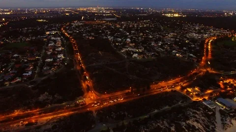 Beach-side suburb at night city lights aerial footage Stock Footage 108438005
