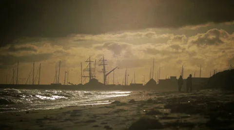 Beach silouettes Stock Footage 55839935