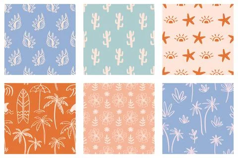 Beach simple boho seamless pattern set Illustrazione stock