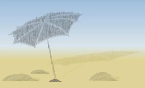 Beach with simple parasol hatched Stock Illustration