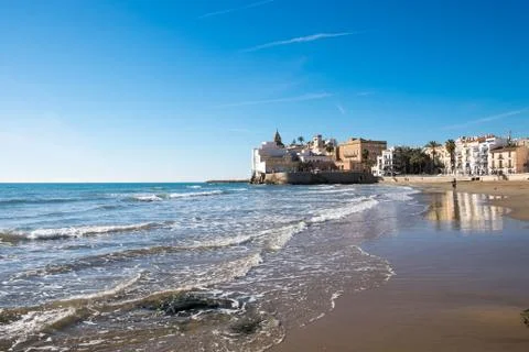 Beach at Sitges in Spain Stock Photos