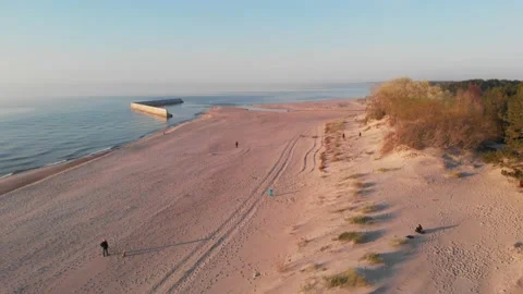 Beach from the sky, Baltic Sea drone footage 스톡 동영상 130223965