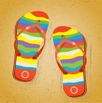 Beach slippers on sand. Stock Illustration