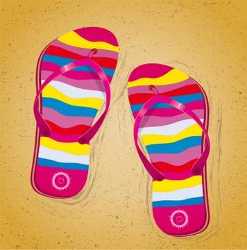 Beach slippers on sand. Stock Illustration