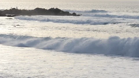 Beach slow motion with surfers Stock Footage 87093576