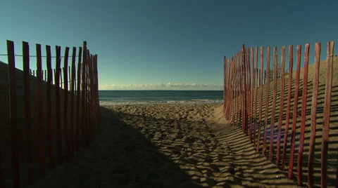 Beach with snow fence in fall Stock-Footage 36478163