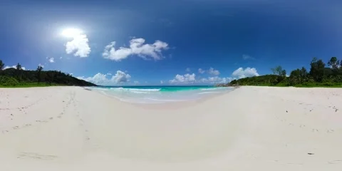 Beach with soft white sand and turquoise waters. La Digue, Seychelles. Stock Footage 308147196