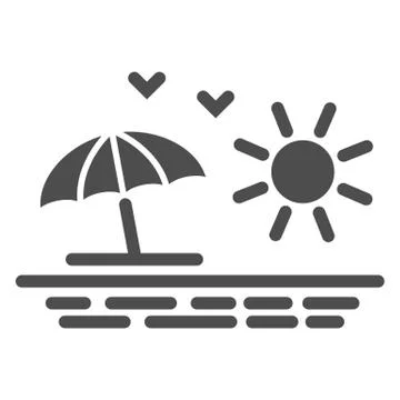 Beach solid icon, Summer concept, sunrise sign on white background, sea view 스톡 일러스트