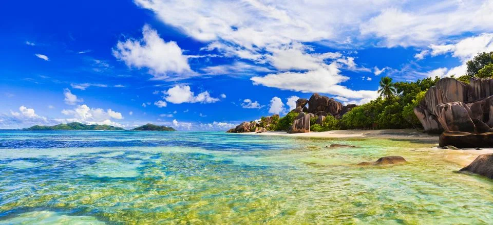 Beach Source d'Argent at Seychelles Stock Photos