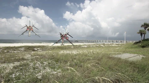 Beach Space Invaders Flyby Stock-Footage 30459655